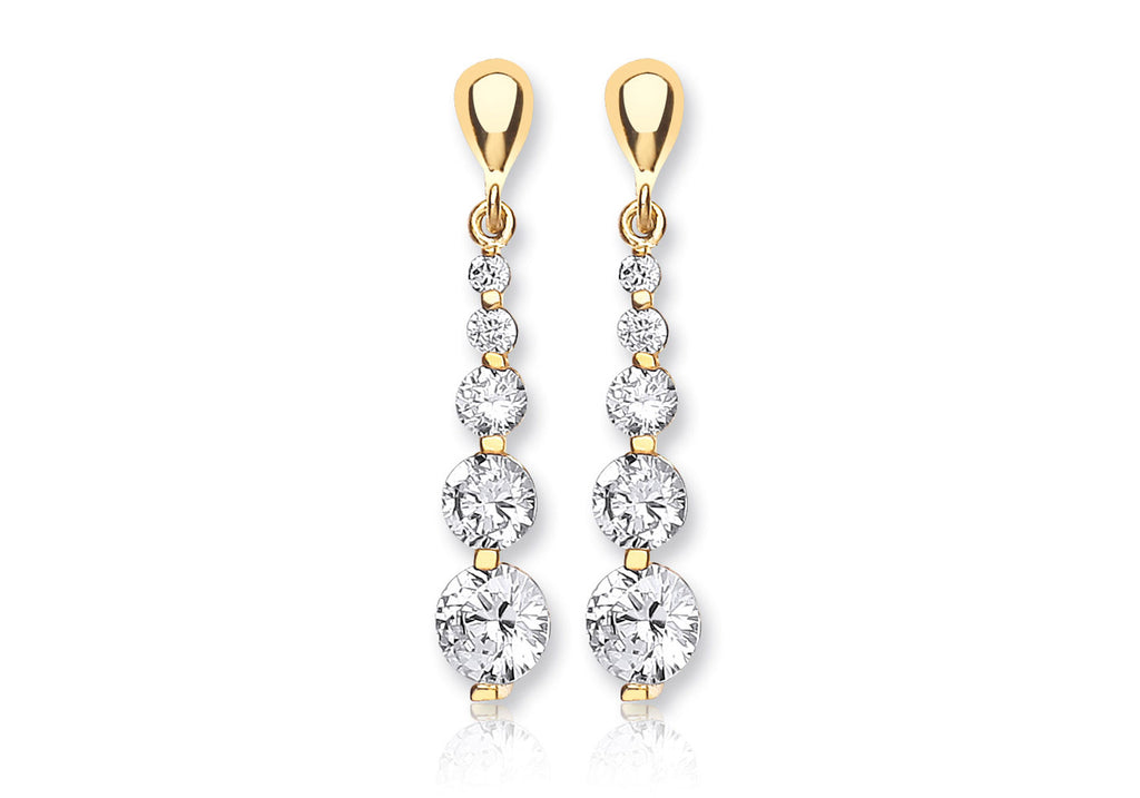 18ct Yellow Gold Zirconia  5-Stone Graduated Drop Earrings