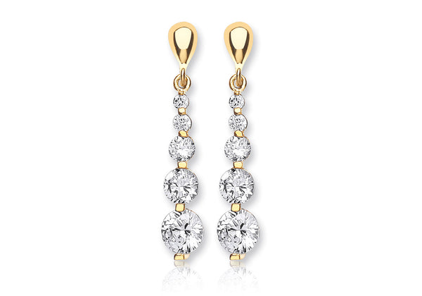 18ct Yellow Gold Zirconia  5-Stone Graduated Drop Earrings