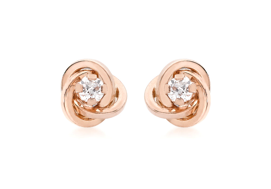 18ct Rose Gold Zirconia  6.5mm Knot Stud Earrings