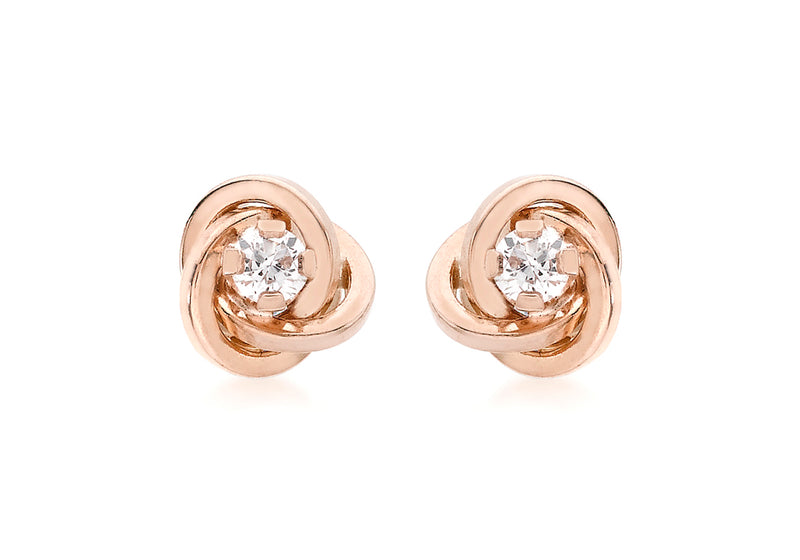 18ct Rose Gold Zirconia  6.5mm Knot Stud Earrings