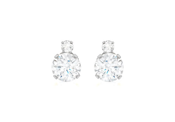 18ct White Gold 2-Stone Zirconia  6mm x 8.3mm Stud Earrings