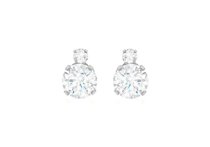 18ct White Gold 2-Stone Zirconia  6mm x 8.3mm Stud Earrings