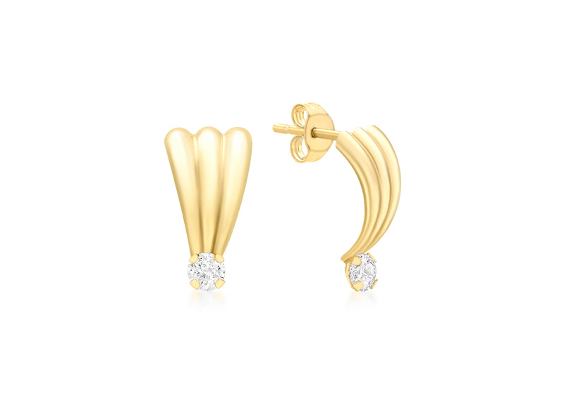 18ct Yellow Gold Zirconia  Stone Set Fan Stud Earrings