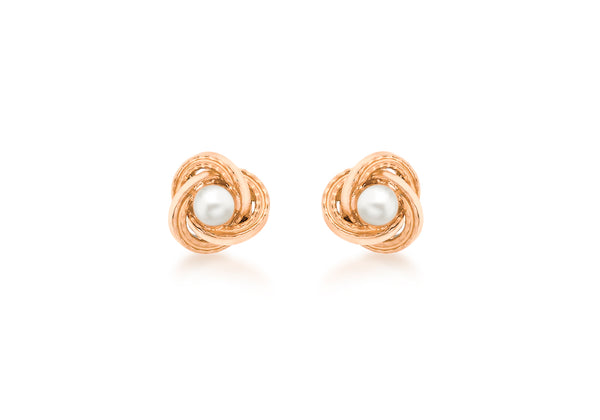 18ct Rose Gold Fresh Water Pearl Knot Stud Earrings