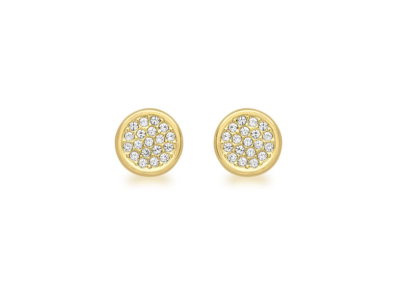 18ct Yellow Gold White Zirconia Disc Stud Earrings