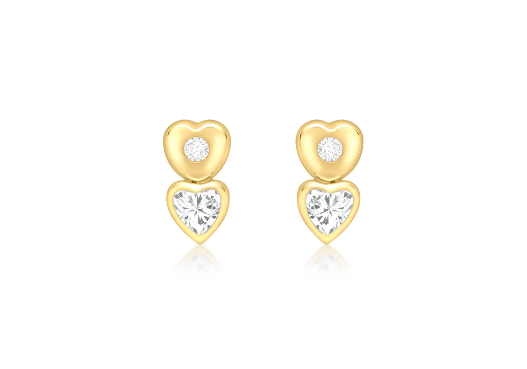 18ct Yellow Gold Zirconia  Double Heart Stud Earrings