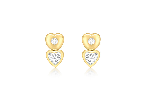 18ct Yellow Gold Zirconia  Double Heart Stud Earrings