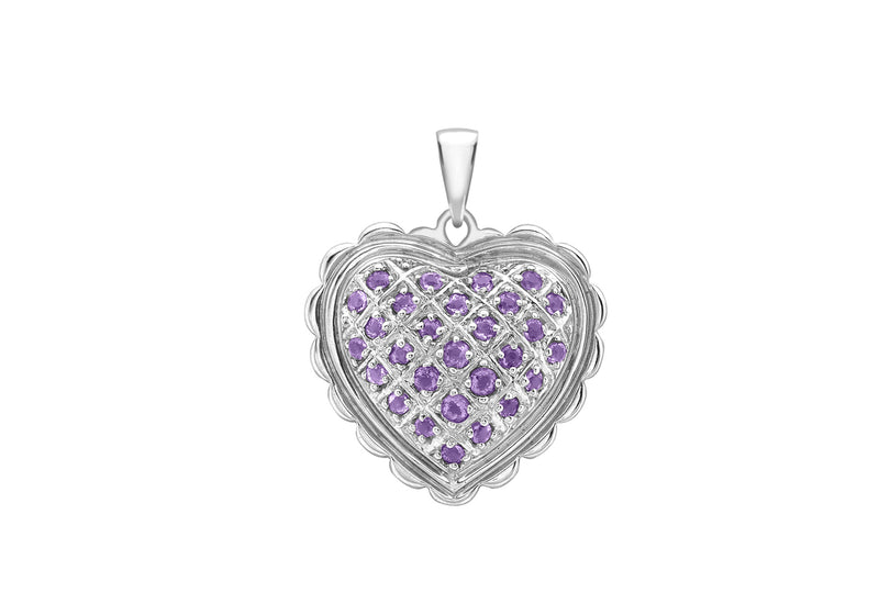 18ct White Gold Amethyst Sallop Edge Heart Pendant