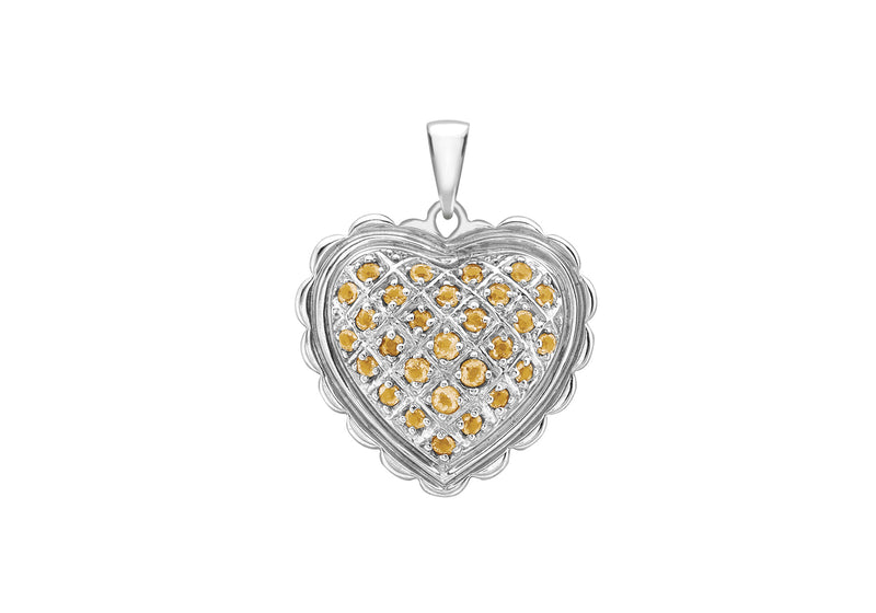 18ct White Gold Citrine Scallop Edge Heart Pendant