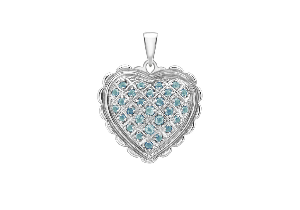 Blue Topaz Sallop Edge Heart Pendant 18ct White Gold