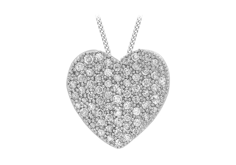 18ct White Gold 1.35ct Pave Set Diamond Heart Pendant