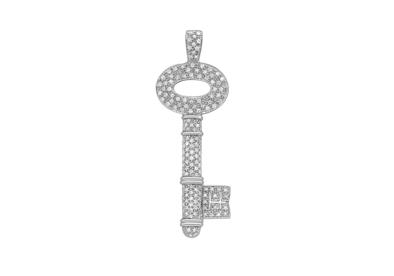 18ct White Gold 0.99ct Pave Set Diamond Key Pendant
