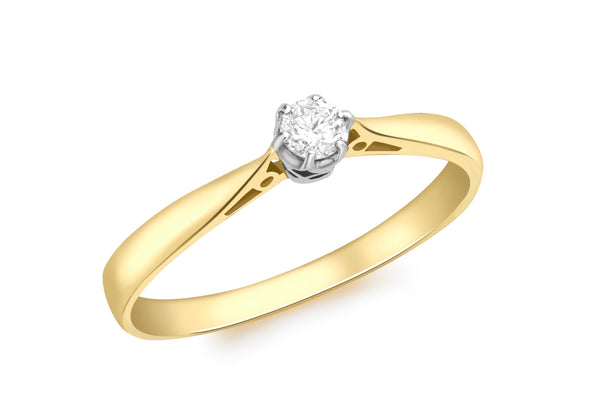 18ct Yellow Gold 0.10ct Diamond Claw Set Solitaire Ring