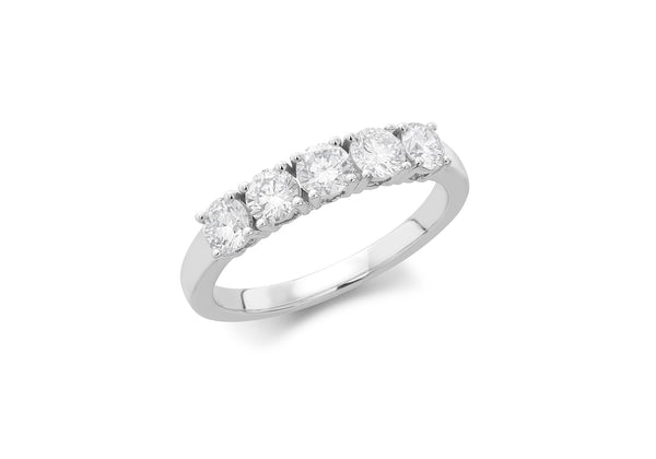 18ct White Gold 1.00ct Diamond Five Stone Half-Eternity Ring