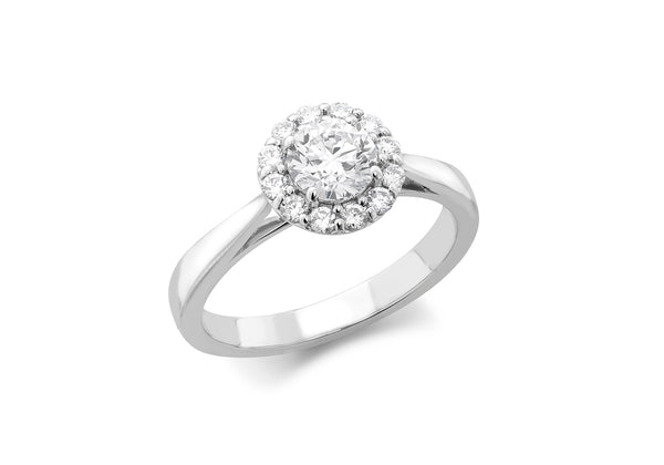 18ct White Gold 0.66ct Diamond Halo Shoulder Ring