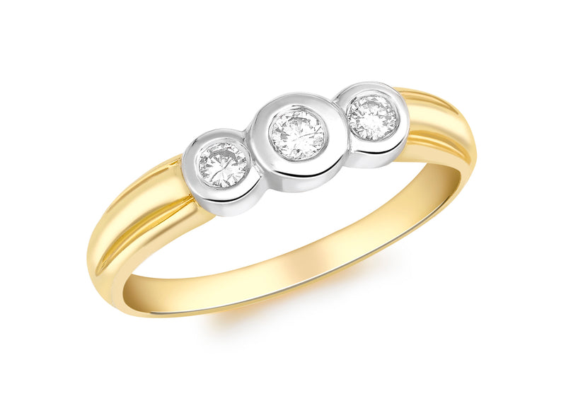 Diamond 3-Stone DoughnCut Ring 18ct 2-Colour Gold