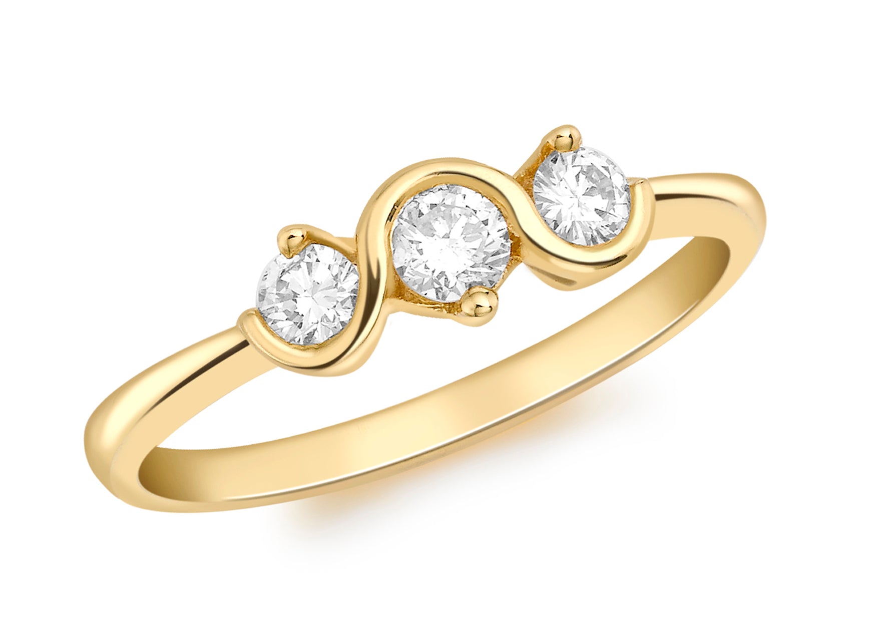 18ct Yellow Gold Diamond Triple-Stone Claw Set Swirl Ring
