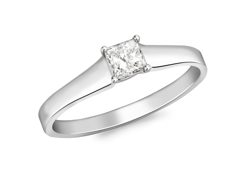 18ct White Gold 0.25t Square Cut Diamond Claw Set Solitaire Ring