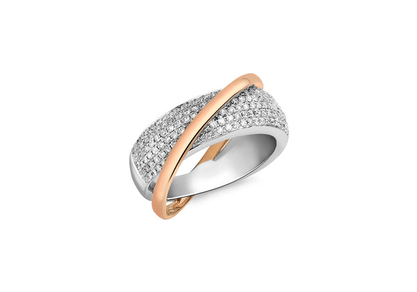 18ct Gold 1.00ct Diamond Pave Set Two-Tone Gold Crossover Ring