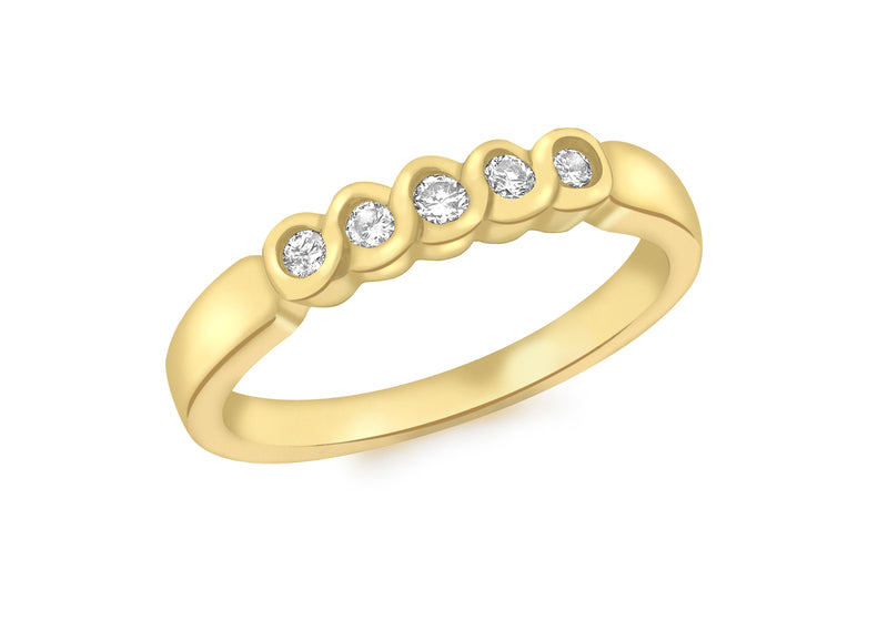 18ct Yellow Gold 0.18ct Diamond 5-Stone Rubover Set Half Eternity Ring