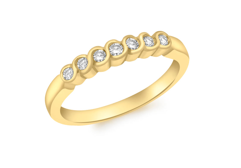 18ct Yellow Gold 0.15t Diamond 7-Stone Rubover Set Half Eternity Ring
