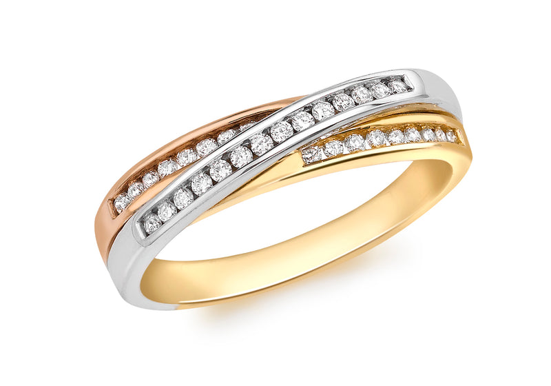 Gold Diamond Russian Ring 18ct 3-Colour9