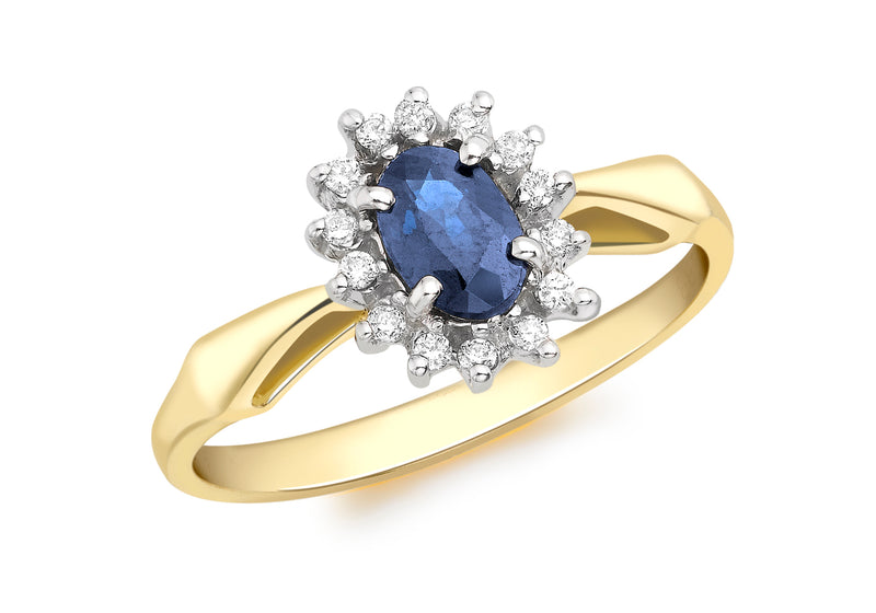 18ct Yellow Gold 0.10ct Diamond and Sapphire Flower Cluster Ring
