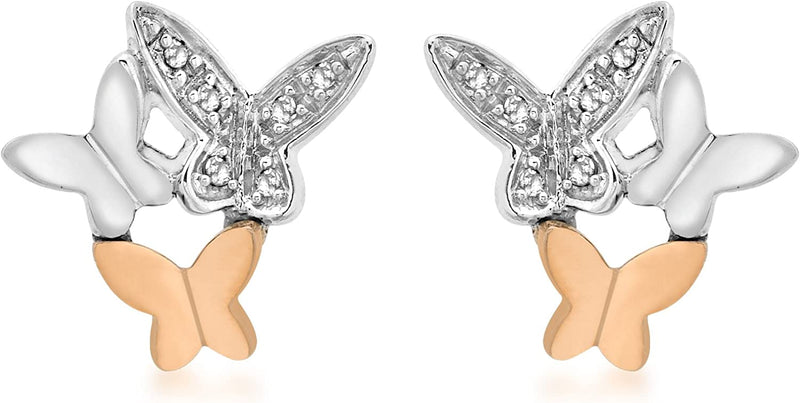 9ct 2-Colour Gold 0.05ct Diamond Butterfly Stud Earrings