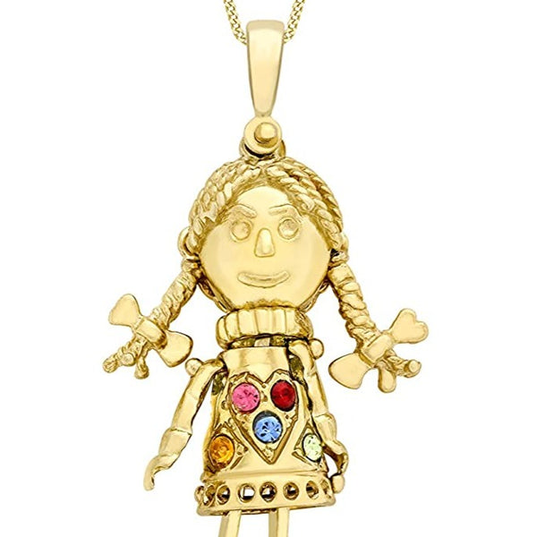 9ct Yellow Gold Multi Coloured Zirconia Rag Doll Pendant Harper Kendall