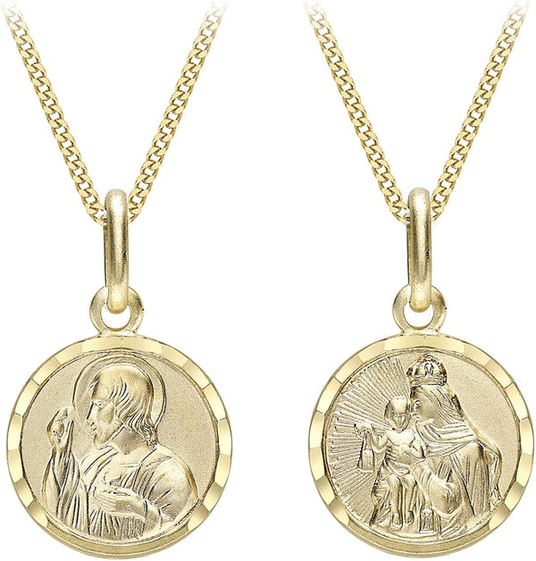 9ct Yellow Gold Jesus and Madonna with Child Diamond Cut Reversible Pendant