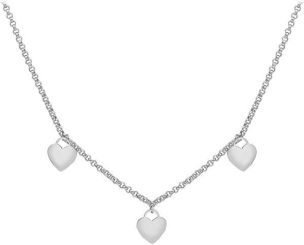 9ct White Gold Triple-Heart Round Belcher Chain Necklace