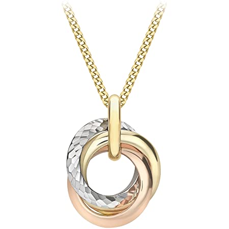 9ct 3-Tone Gold Diamond Cut Russian Rings Pendant