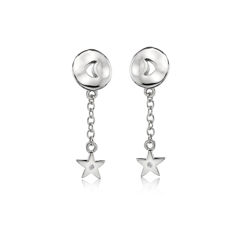 Moon And Star Drop Earrings Hand-Set With A Diamond Accent