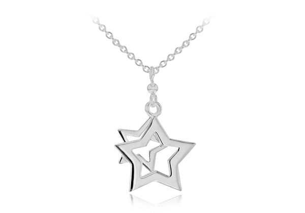 Sterling Silver Double CutoCut Star Necklace