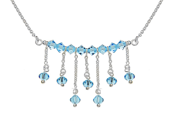 Sterling Silver Blue Crystal Fring Drop Necklace