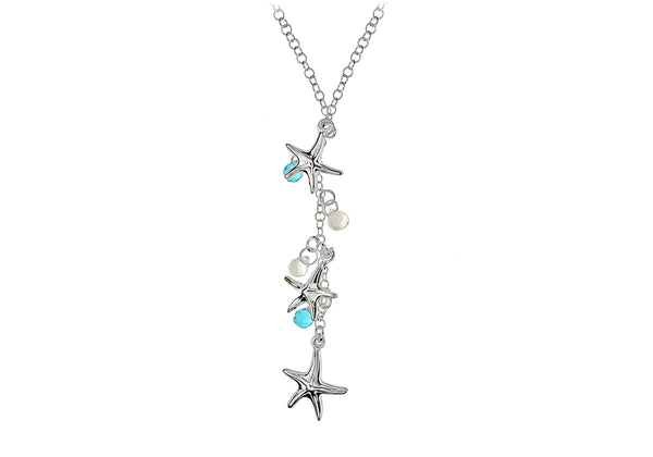 Sterling Silver Starfish and Turquoise Crystal Y Drop Necklace  43m/17"9
