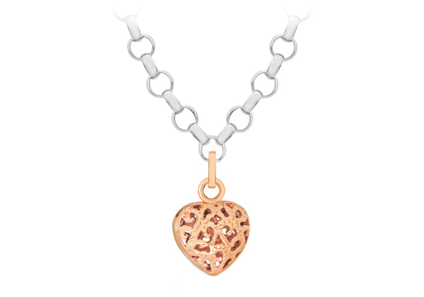 Sterling Silver Two Tone Red Heart Belcher  Chain Pendant