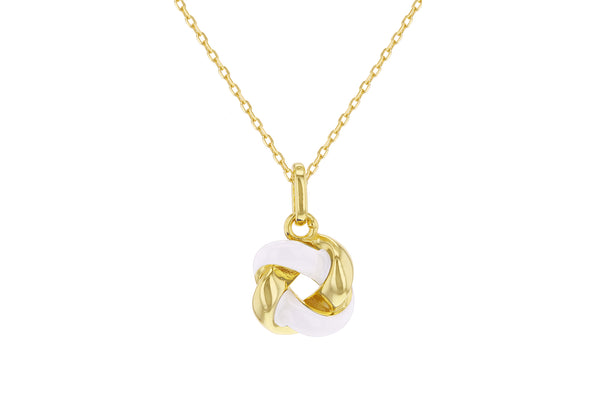 Yellow Gold Plated Sterling Silver White Enamel Knot Pendant