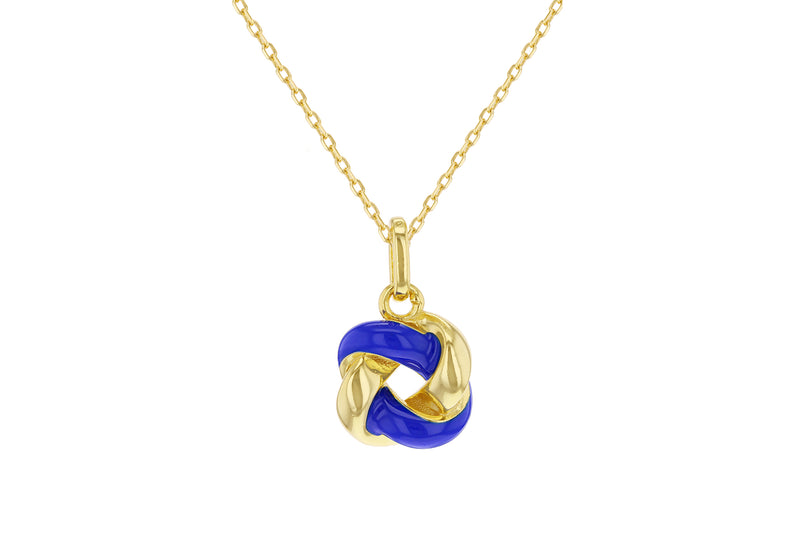 Yellow Gold Plated Sterling Silver White Enamel Knot Pendant
