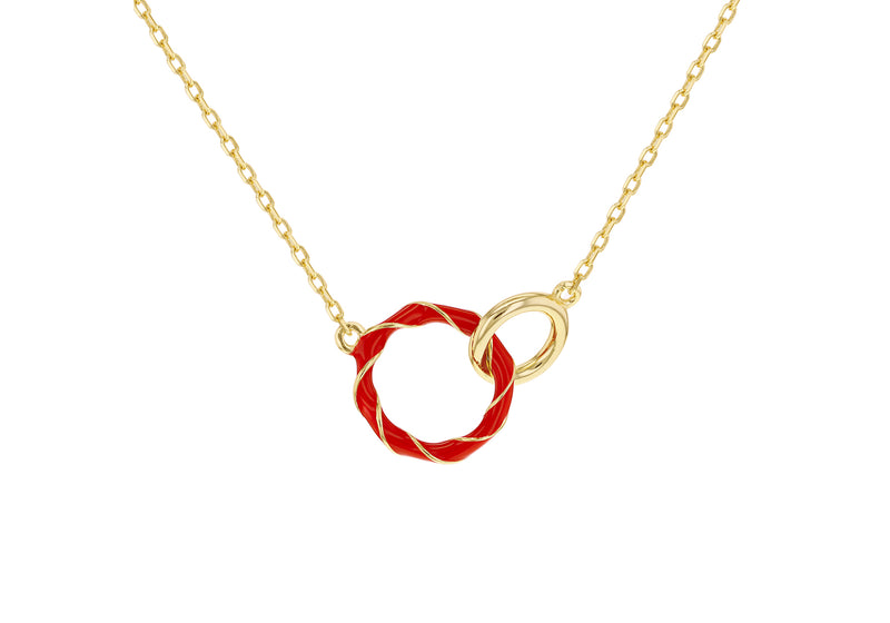 Yellow Gold Plated Sterling Silver White Double Interlocked Rings Pendant