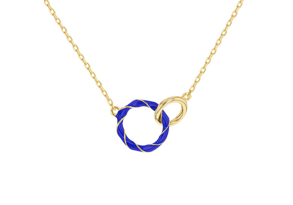 Yellow Gold Plated Sterling Silver White Double Interlocked Rings Pendant