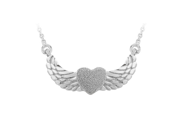 Sterling Silver Satin Heart and Wings Pendant Adjustable Chain Necklace  46m/18"9