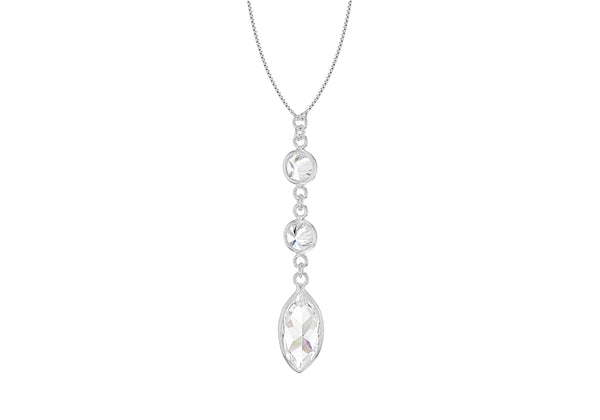 Sterling Silver Triple Zirconia  Stone Set Drop Necklace