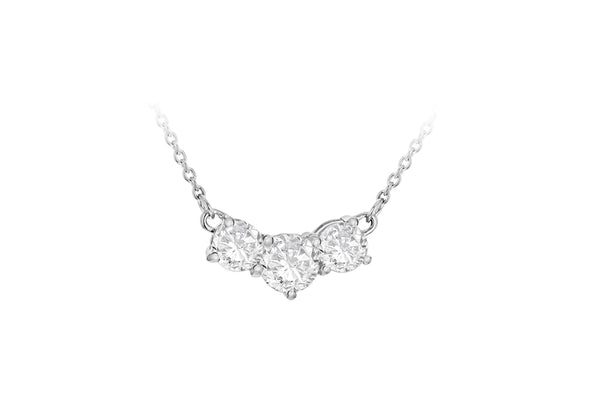 Sterling Silver Rhodium Plated Three Zirconia  Bar Necklace  46m/18"9