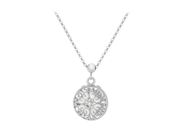 Sterling Silver Rhodium & White Enamel Pendant