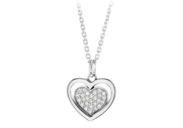 Sterling Silver Rhodium Plated Zirconia  Double-Heart Pendant on Adjustable Chain Necklace  41m/16" - 46m/18"9