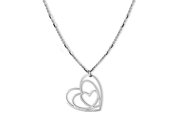 Sterling Silver Flat Triple Swirl Heart Necklace  46m/18"9