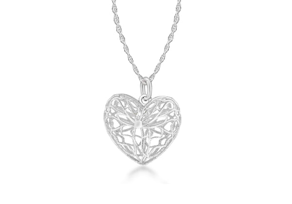 Sterling Silver Open Textured Heart Necklace  46m/18"9