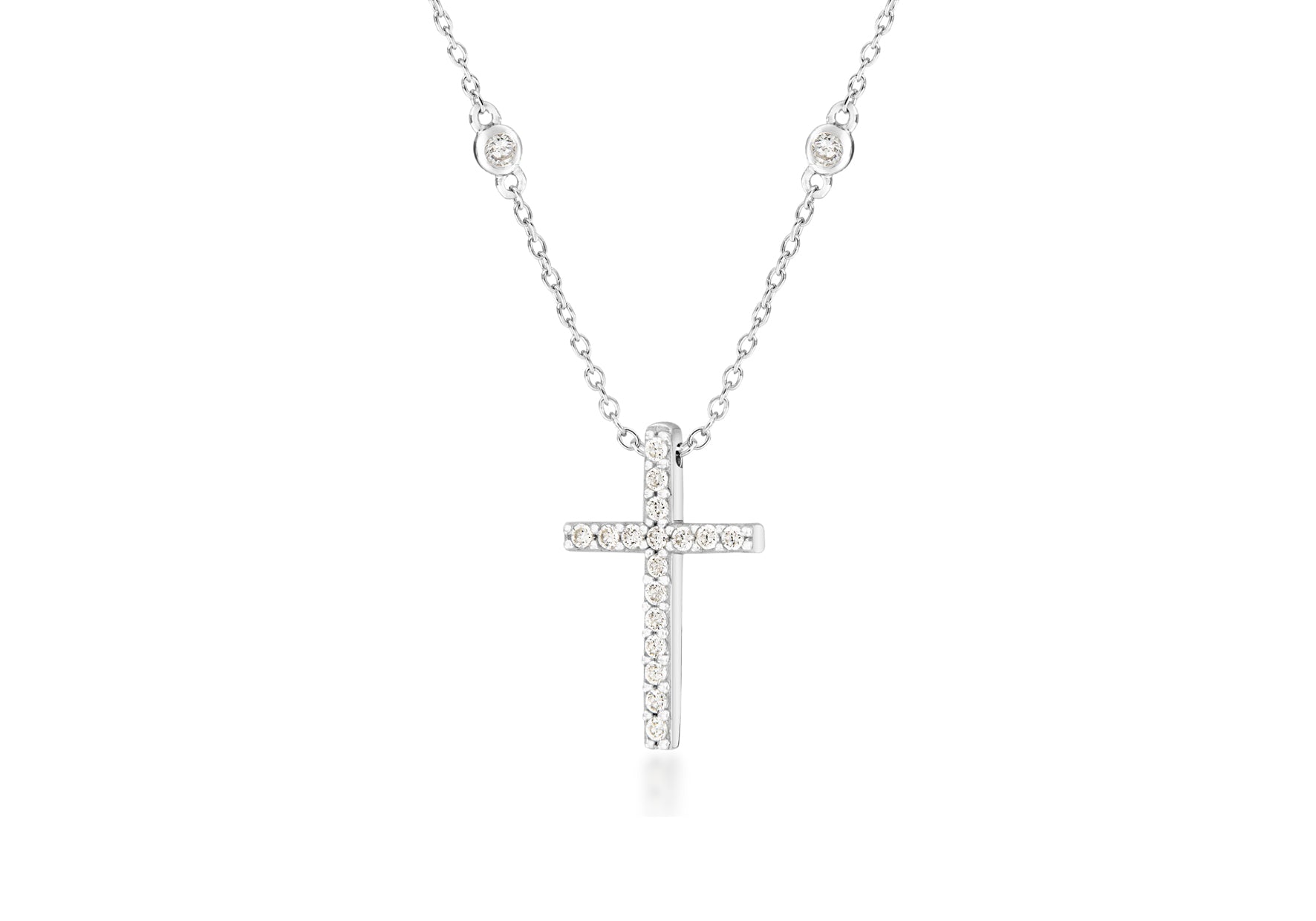 Sterling Silver Zirconia  12mm x 20mm Cross Pendant on Chain Necklace  42m/16.5"9