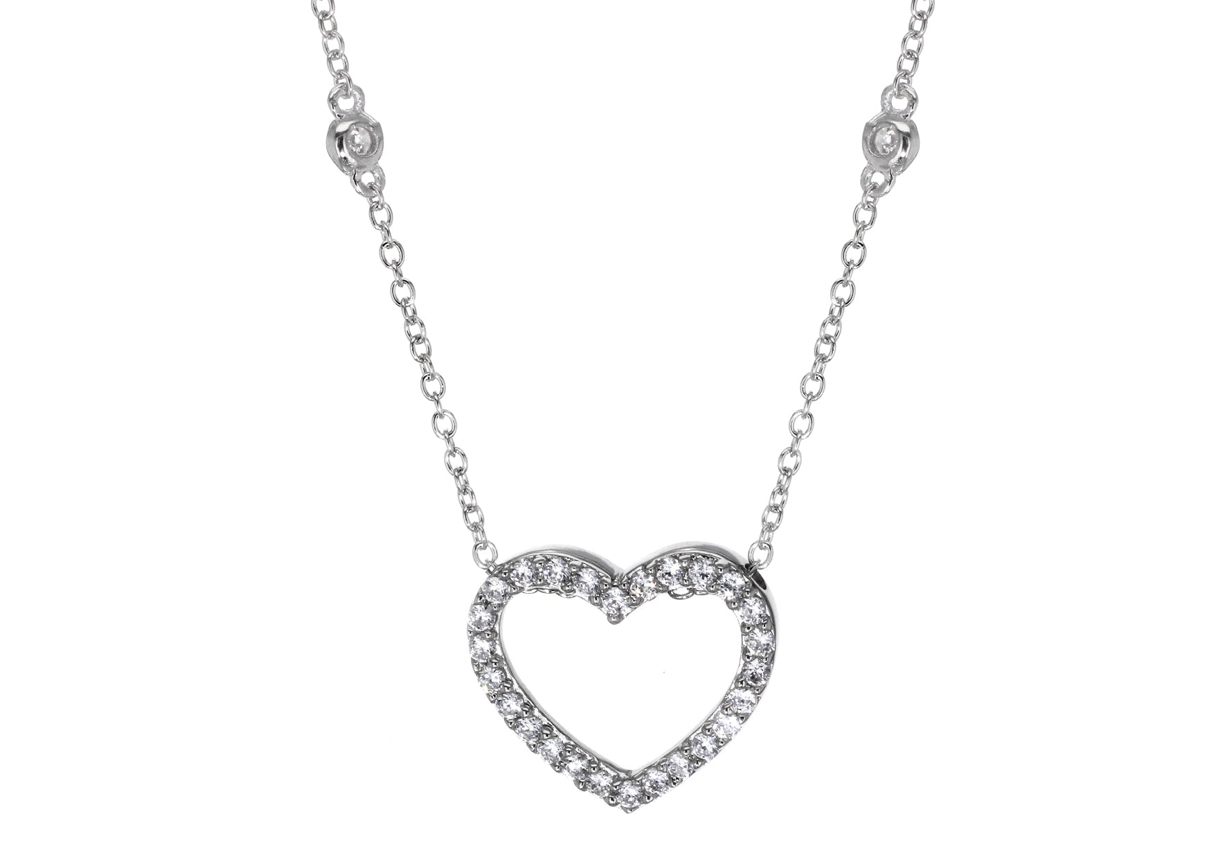Sterling Silver Zirconia Heart Slider Pendant on Chain Necklace 